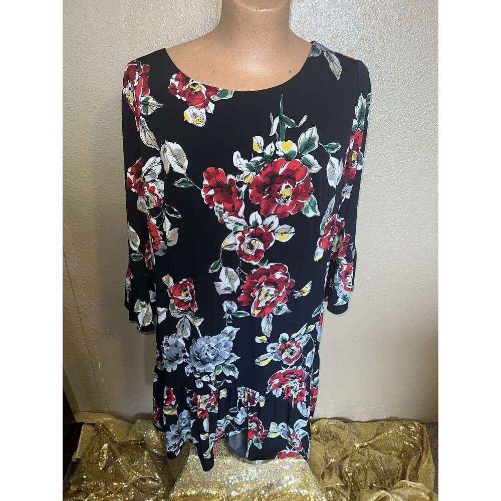 Connected Women's Printed Bell-Sleeve Drop-Waist Dress Size 18W